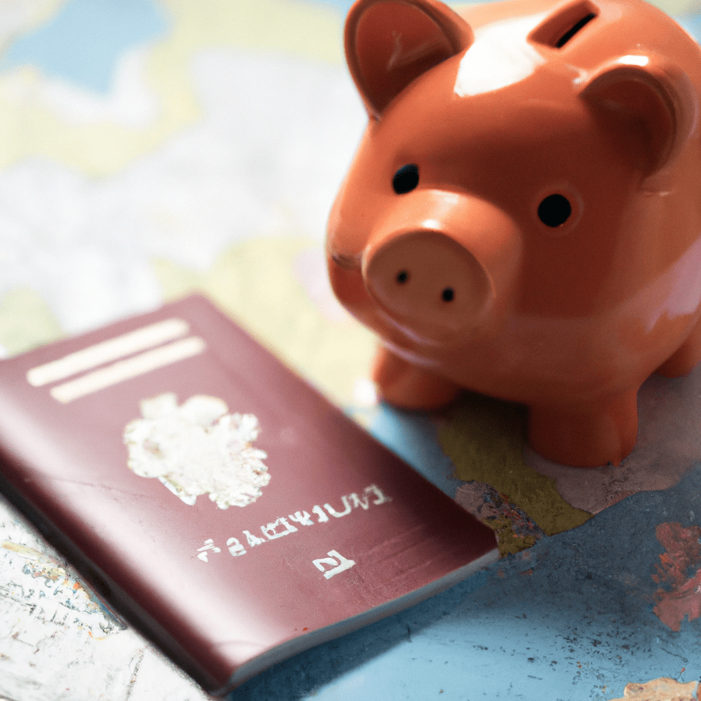 [A photo of a piggy bank and a passport on a map]. Sigma 85 mm f/1.4. No text.