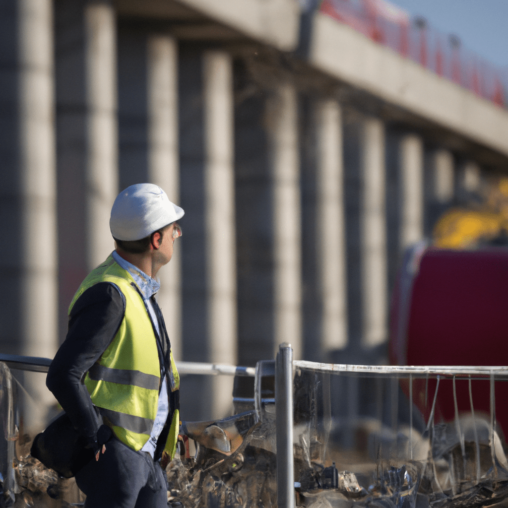 A picture of an investor visiting a construction site, symbolizing the benefits of direct investment in infrastructure projects. Sigma 85mm f/1.4. No text.. Sigma 85 mm f/1.4. No text.