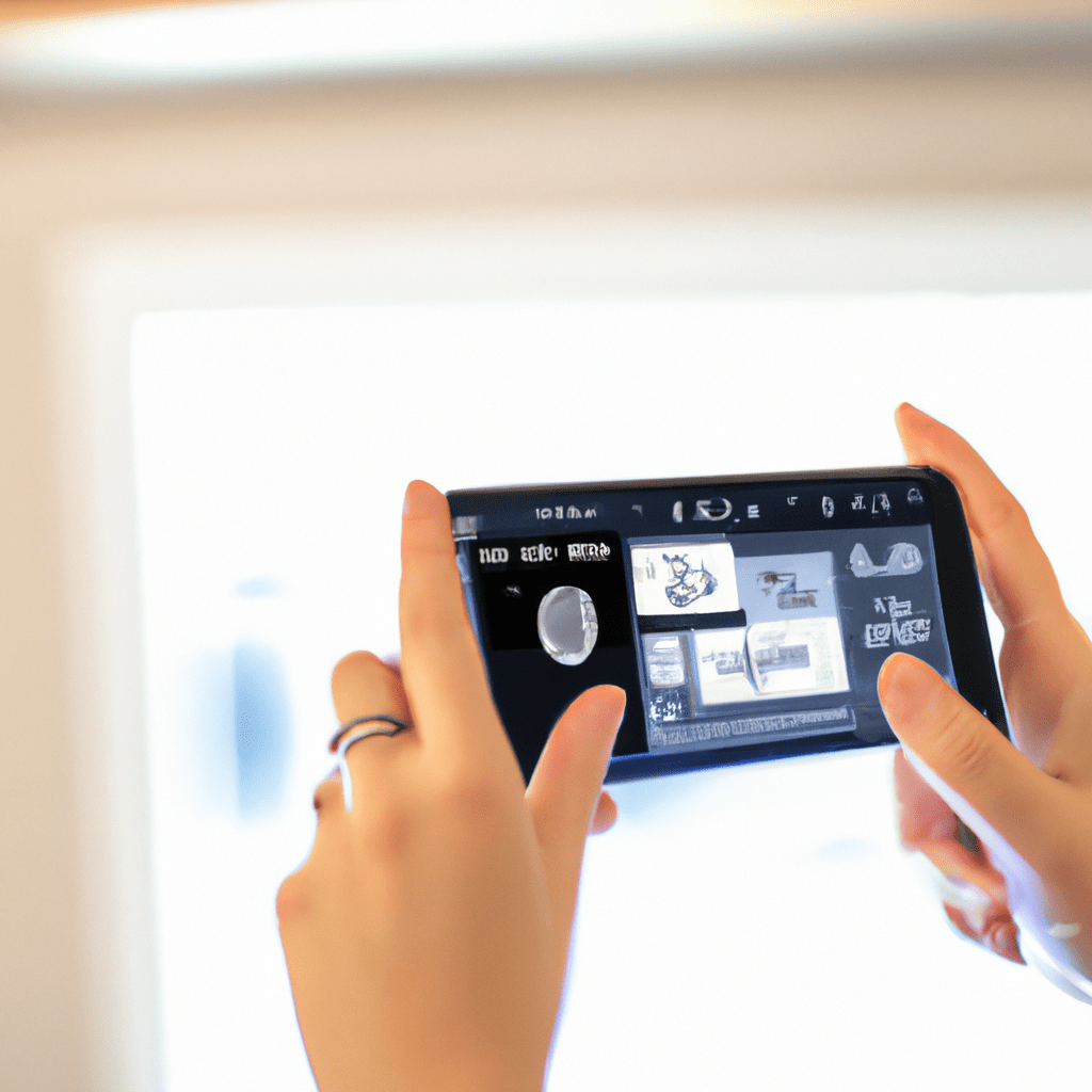 A photo of a homeowner using a mobile app to control smart devices such as lights, temperature, security cameras, and speakers in their smart home.. Sigma 85 mm f/1.4. No text.