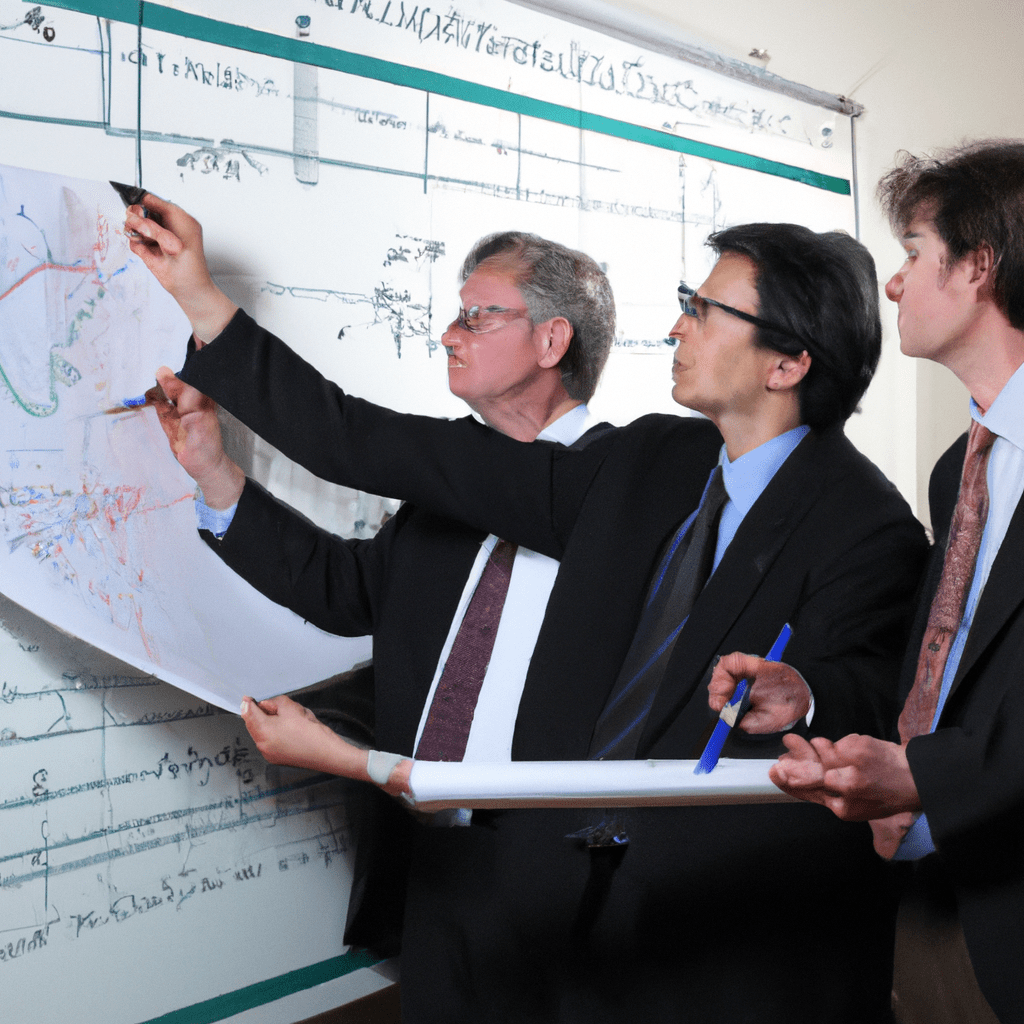 A group of economists analyzing sector-specific economic data on a large interactive chart. Captured with a Canon 24-70mm f/2.8 lens. No text.. Sigma 85 mm f/1.4. No text.