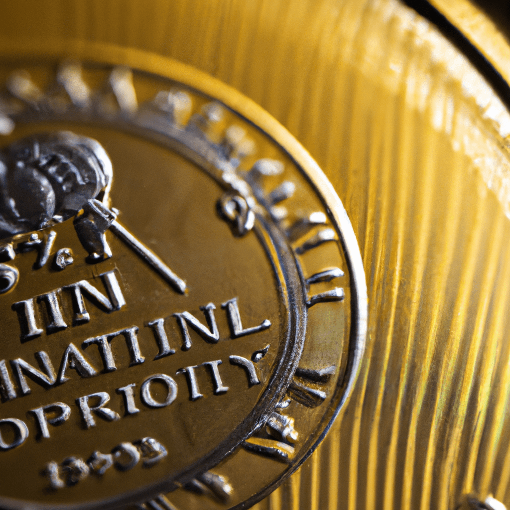 A macro shot of a golden coin representing protection against inflation. Diversify your investments with stable assets like gold to safeguard against erosion of purchasing power. Capture the essence of financial security. Shot with Sigma 85 mm f/1.4 lens.. Sigma 85 mm f/1.4. No text.